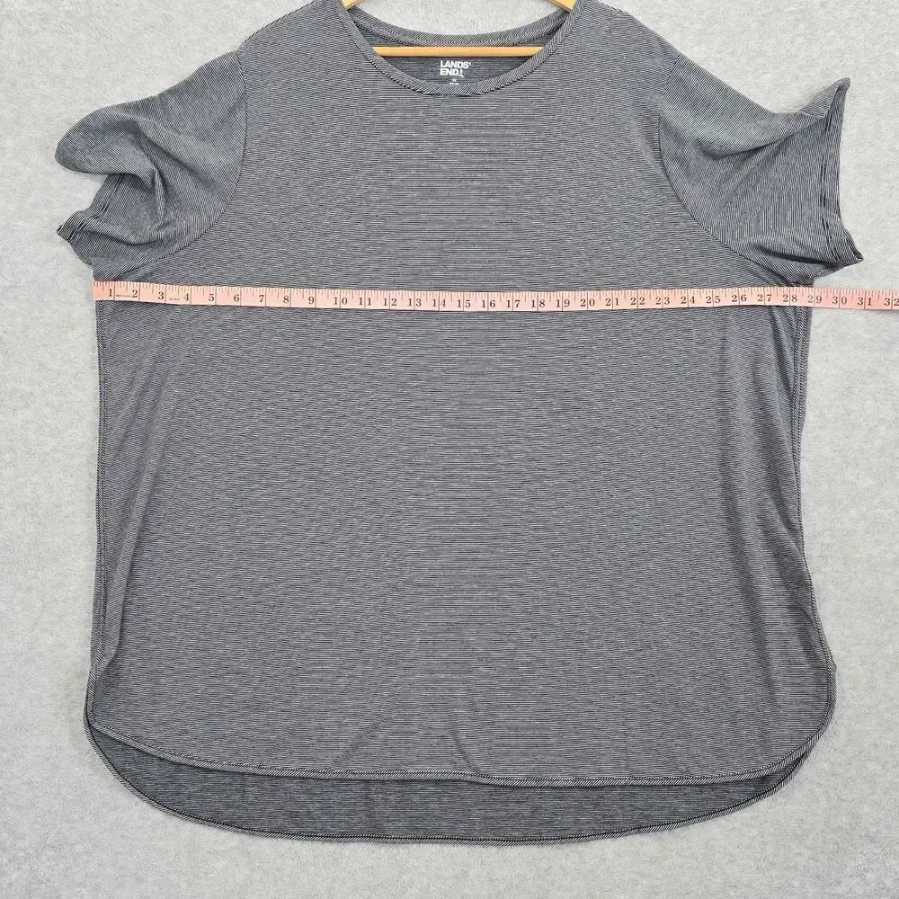 Lands End Womens 3X Navy Black White Stripe Short Sleeve Pullover Tunic Top